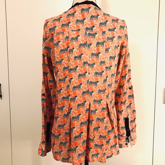 ANTHROPOLOGIE Tiger Blouse in bright orange & navy - Picture 2 of 5